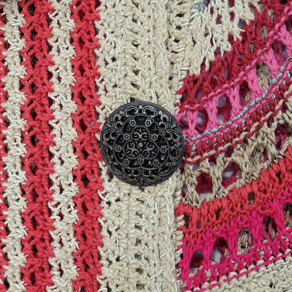 ZoZo Colorful Mixed Print Open Knit 3/4 Sleeve Cardigan size 1X Artsy Boho Retro - Picture 5 of 7